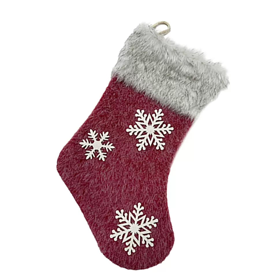 Christmas Forever STOCKING 18″ FAUX FUR RED W/ SNOWFLAKE