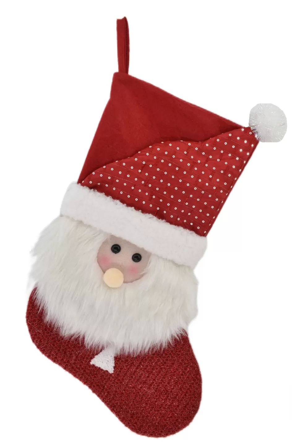 Christmas Forever STOCKING 19″ RED/ WHITE W/PLUSH SANTA