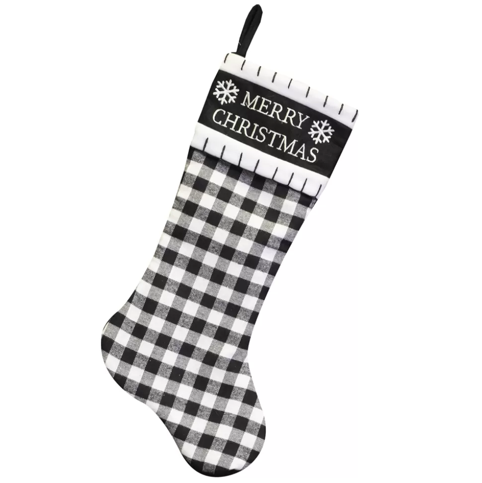 Christmas Forever STOCKING 20.5″ BLACK/ WHITE BUFFALO PLAID W/ MERRY CHRISTMAS EMB CUFF