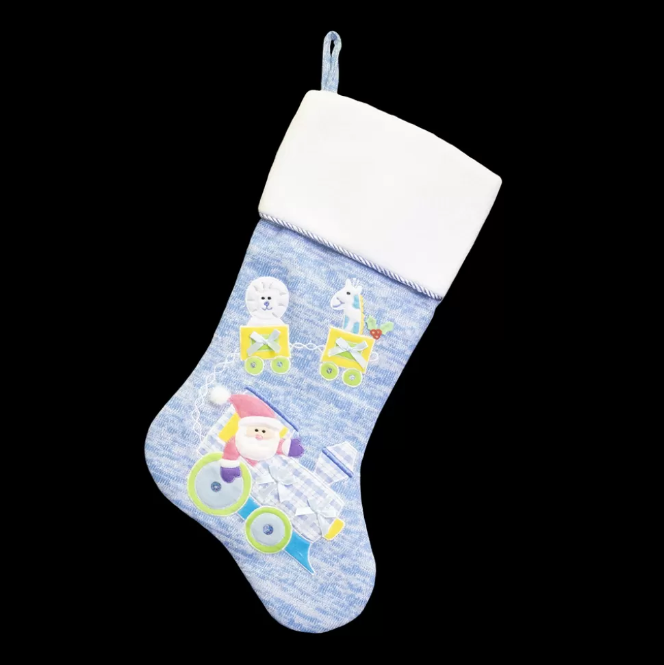 Christmas Forever STOCKING 20.5″ BLUE KNITTED W/DOG EMB AND FLEECE CUFF