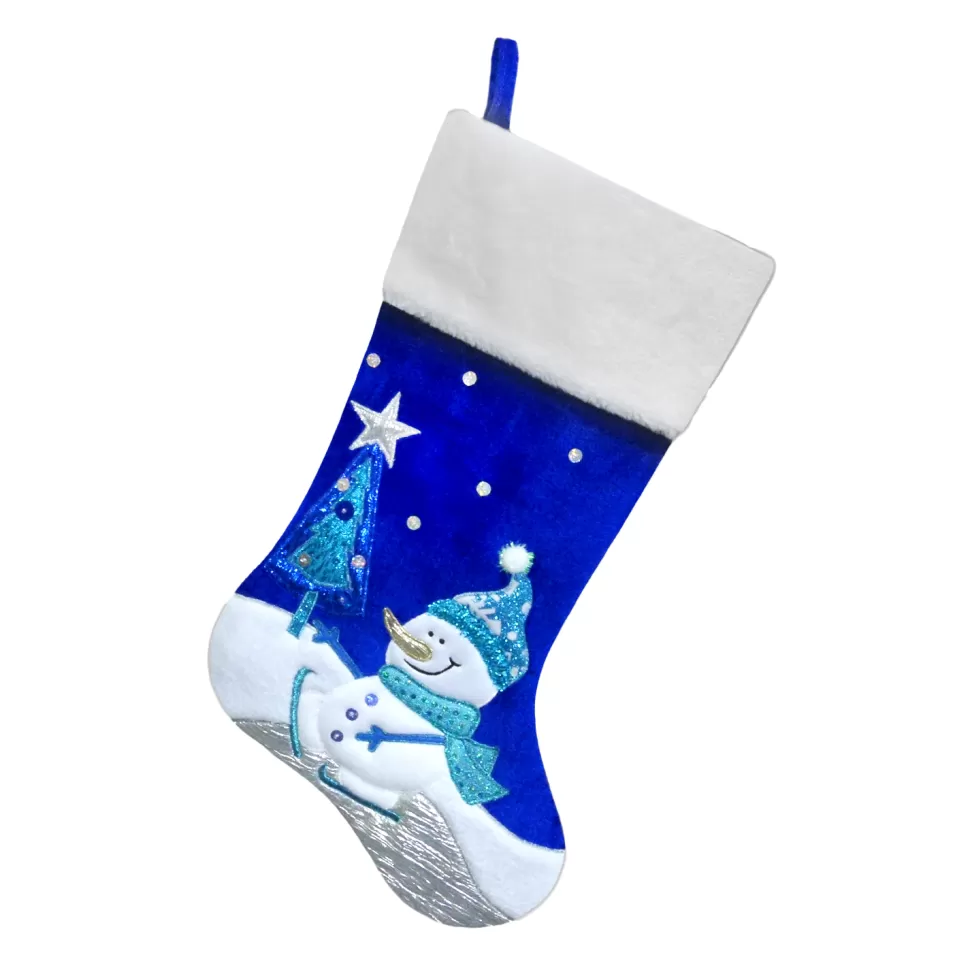 Christmas Forever STOCKING 20.5″ BLUE/WHITE VELVET W/ FAUX FUR CUFF, METALLIC EMBROIDERY