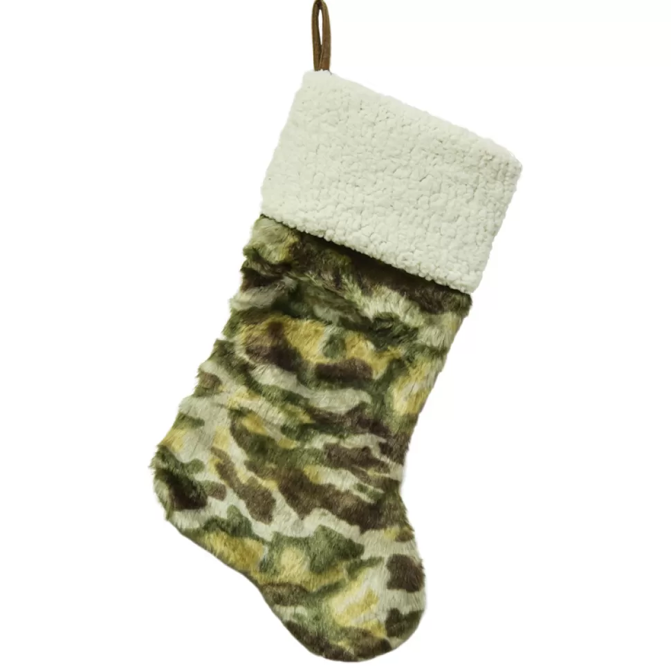 Christmas Forever STOCKING 20.5″ CAMOUFLAGE FAUX FUR W/ SHERPA CUFF