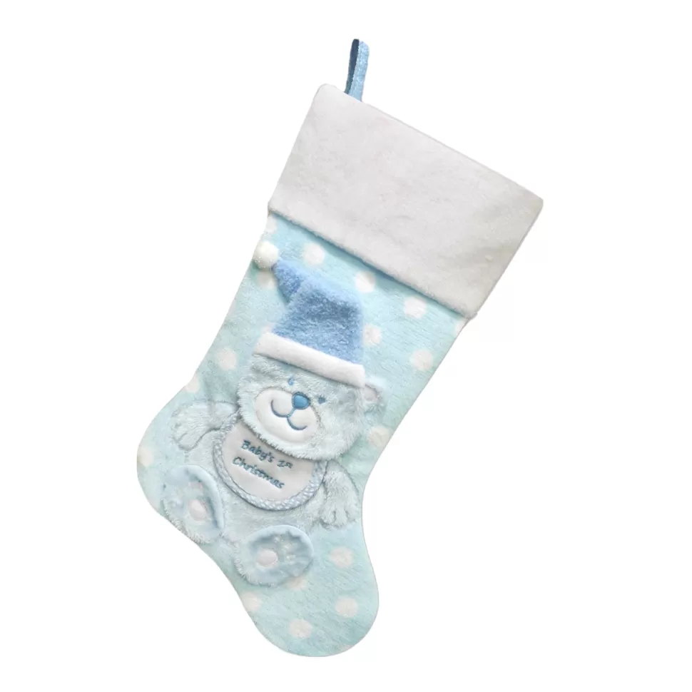 Christmas Forever STOCKING 20.5″ LT. BLUE FAUX FUR, DIMENSIONAL FAUX FUR BEAR DESIGN