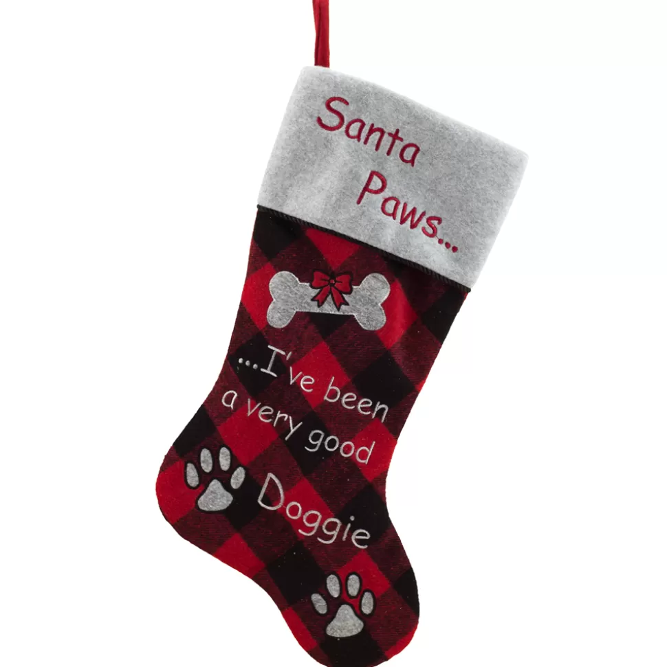Christmas Forever STOCKING 20.5″ PET DOG RED/BLACK BUFFALO PLAID W/ FLEECE CUFF