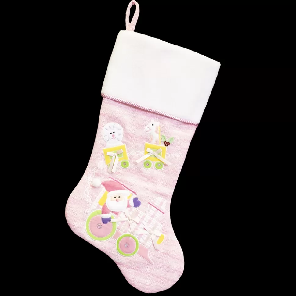 Christmas Forever STOCKING 20.5″ PINK KNITTED W/DOG EMB AND FLEECE CUFF