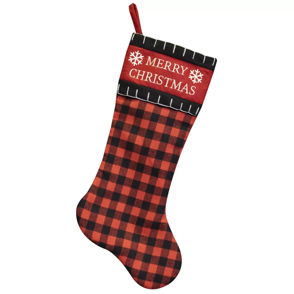 Christmas Forever STOCKING 20.5″ RED/ BLACK BUFFALO PLAID W/ MERRY CHRISTMAS EMB CUFF