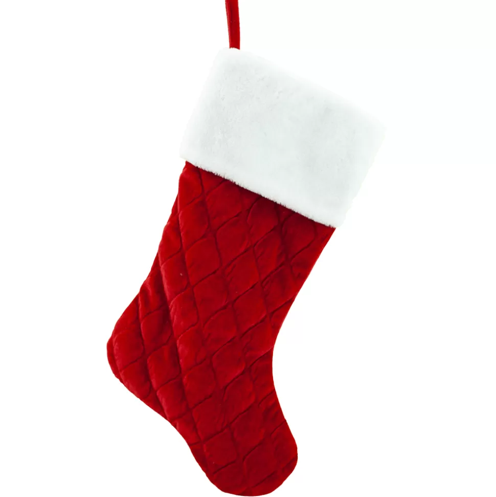 Christmas Forever STOCKING 20.5″ RED QUILTED VELVET W/ FUR CUFF