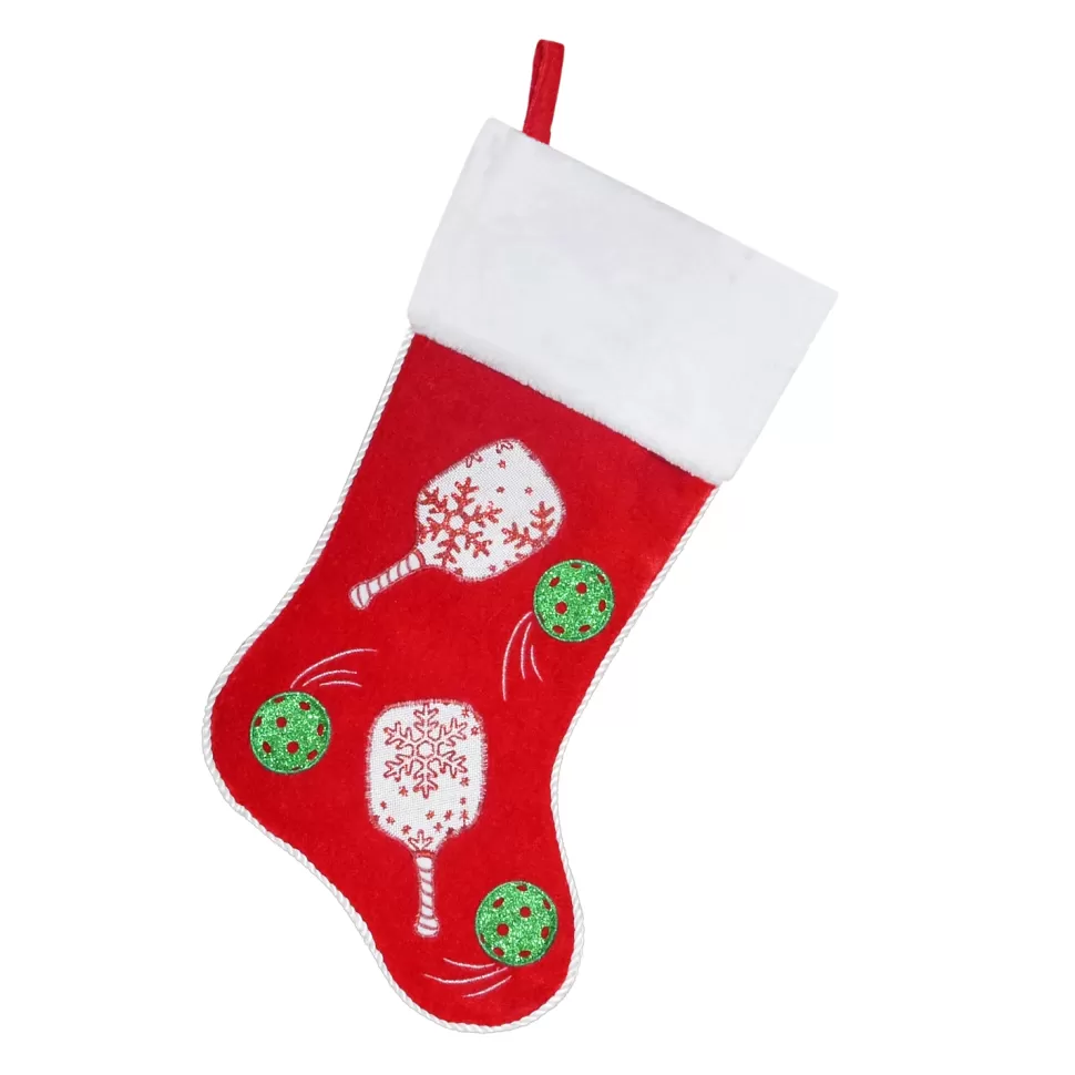Christmas Forever STOCKING 20.5″ RED VELVET W/ CORD & FAUX FUR CUFF, METALLIC MARACAS EMBROIDERY