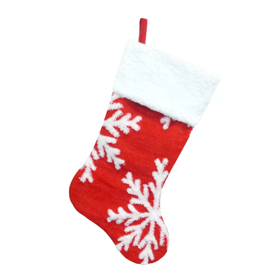 Christmas Forever STOCKING 20.5″ RED/WHITE SNOWFLAKES W/ SHERPA CUFF