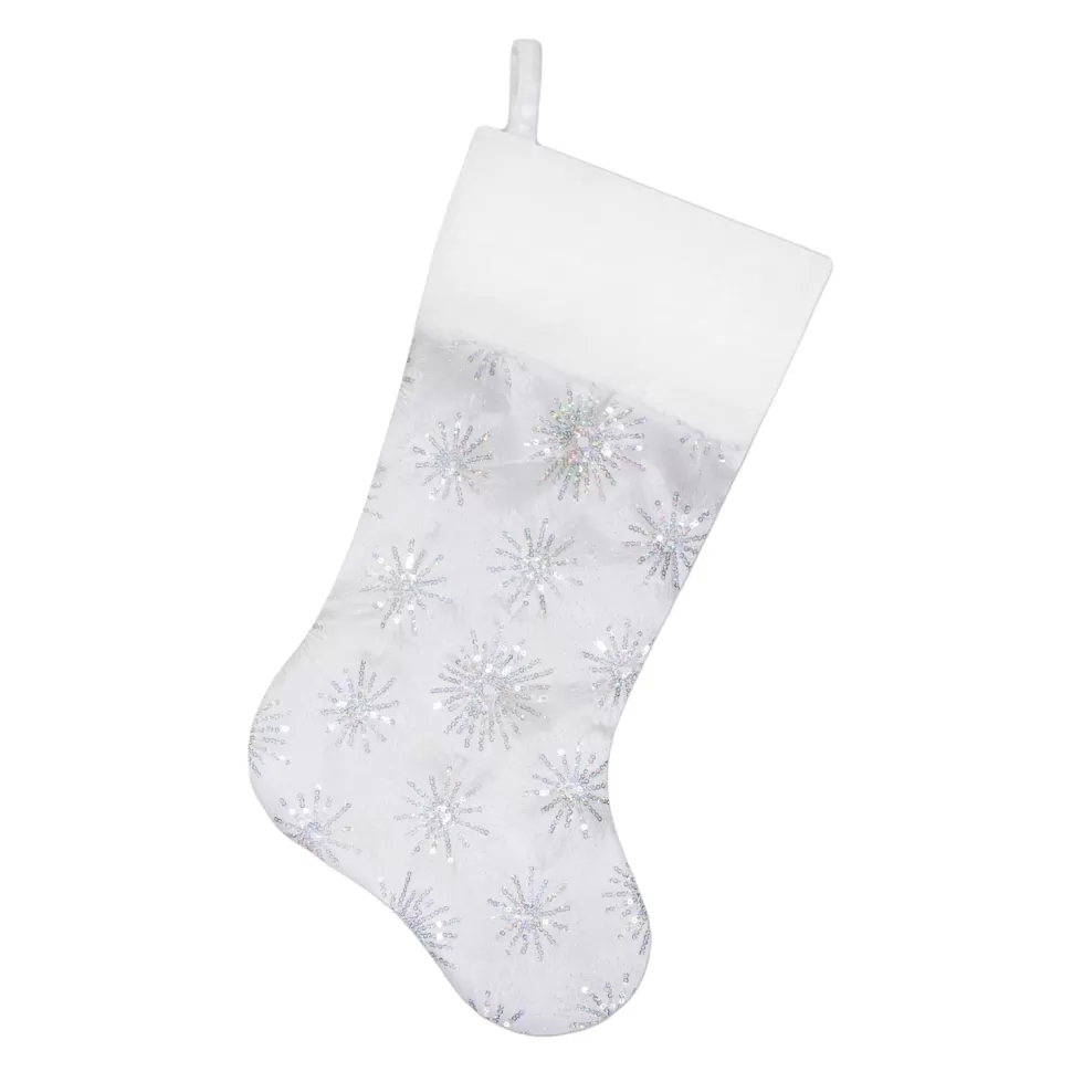 Christmas Forever STOCKING 20.5″ SILVER IRID. SEQUINS W/ FAUX FUR CUFF