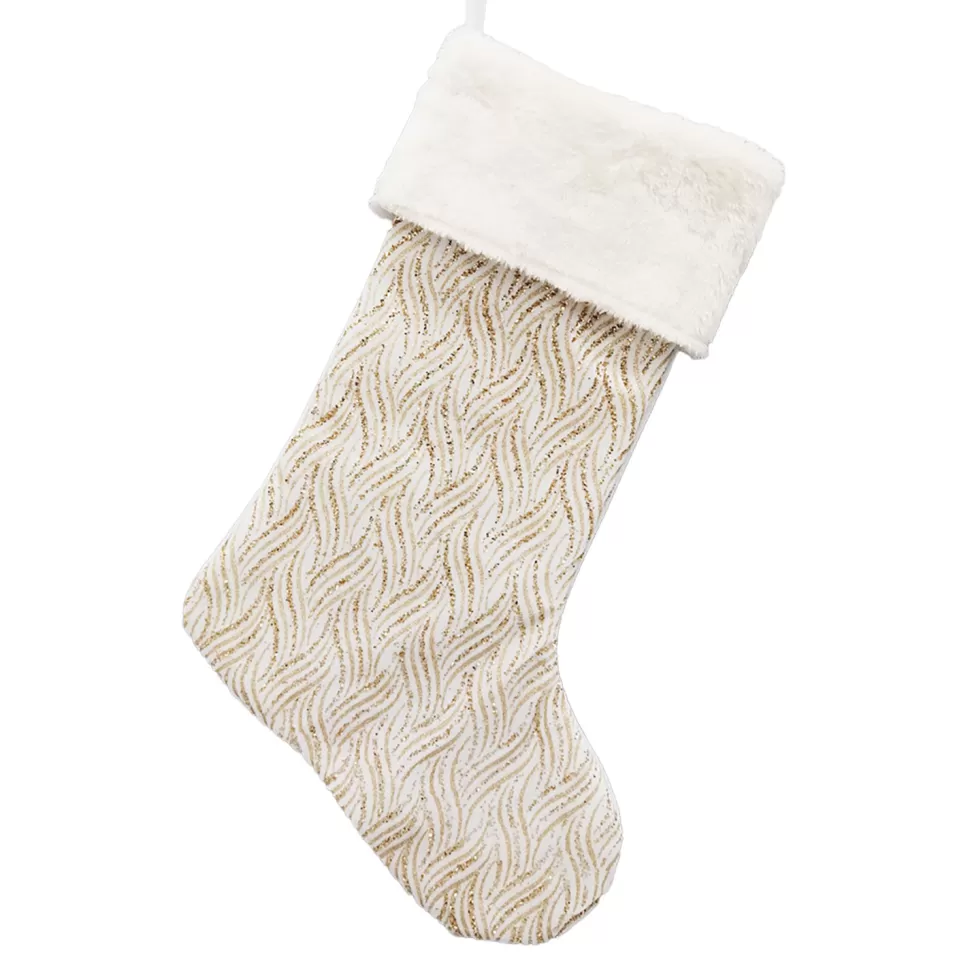 Christmas Forever STOCKING 20″ IVORY/GOLD