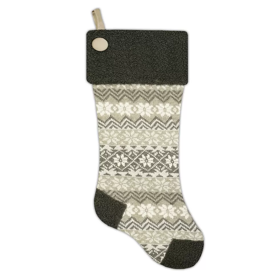 Christmas Forever STOCKING 21.5″ GRAY KNITTED & SHERPA, SHERPA CUFF W/ BUTTON, HEEL & TOE DESIGN