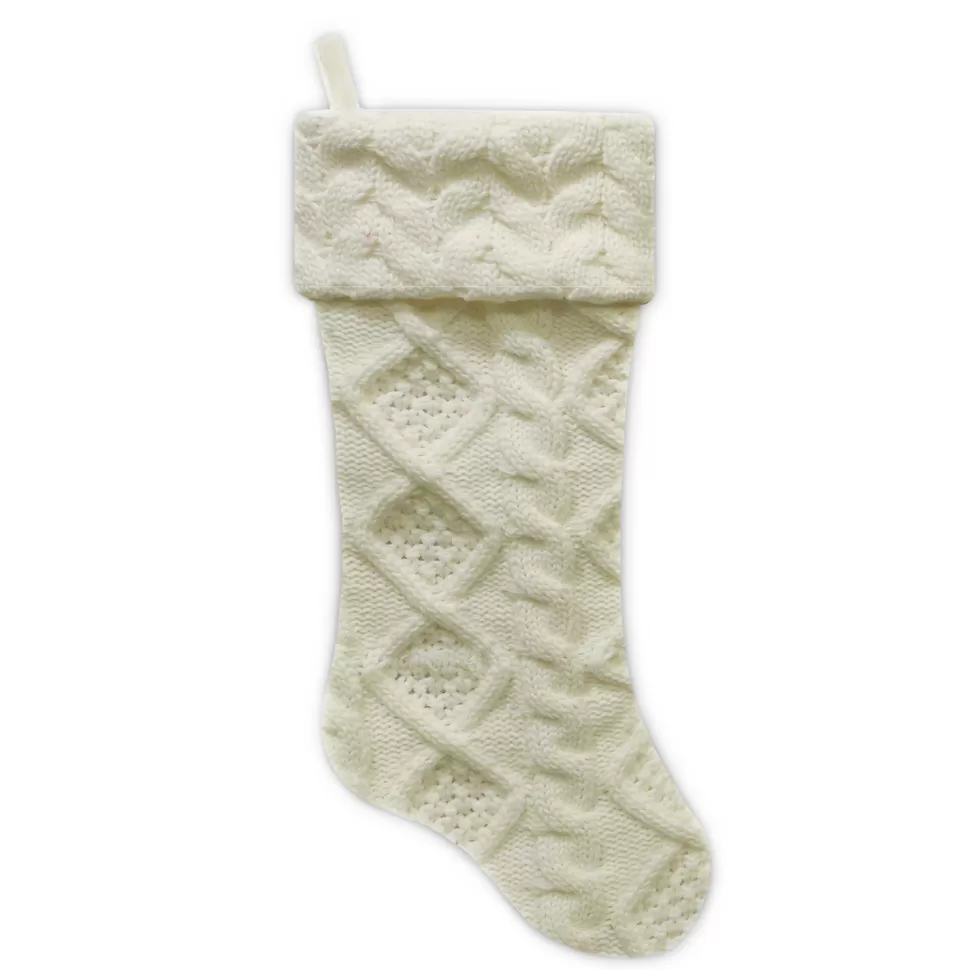 Christmas Forever STOCKING 21.5″ IVORY CABLE KNIT