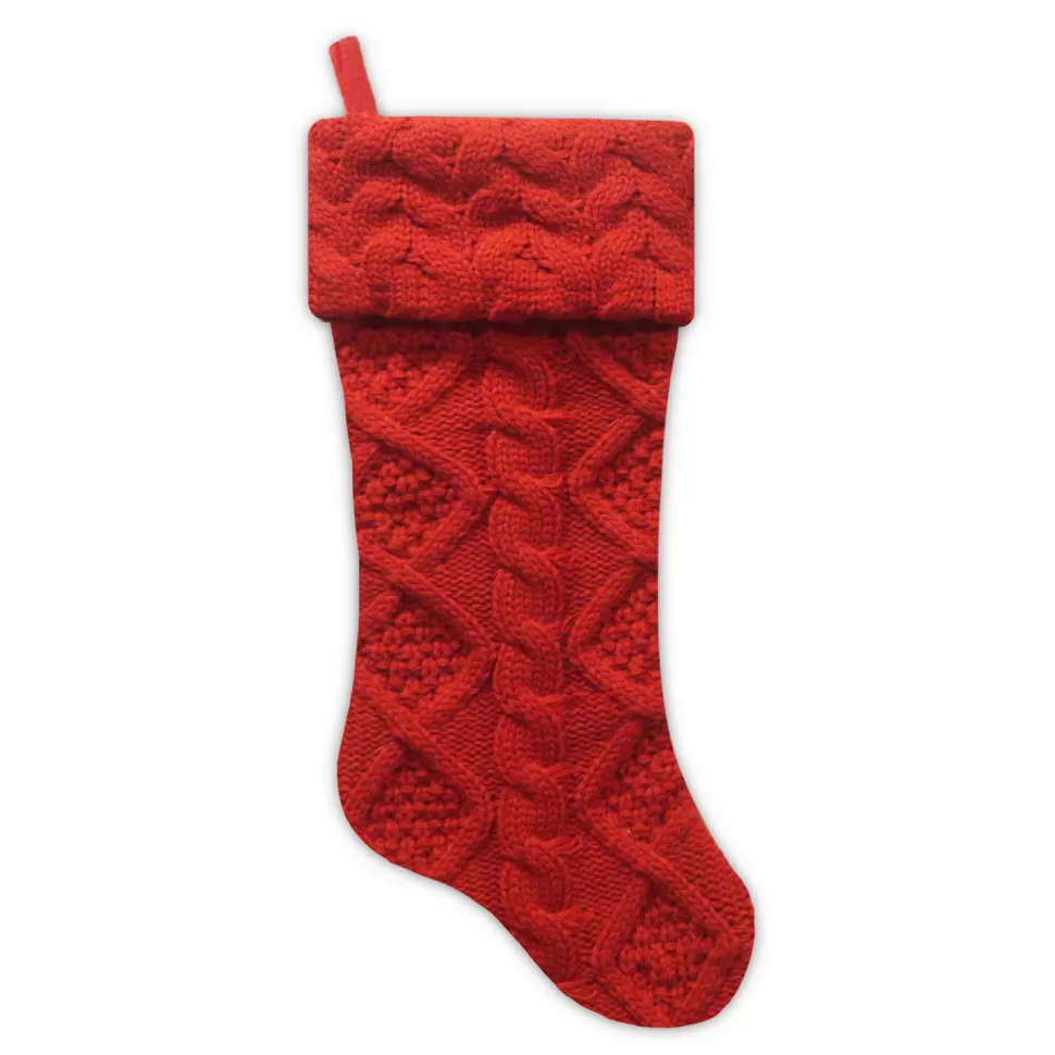 Christmas Forever STOCKING 21.5″ RED CABLE KNIT