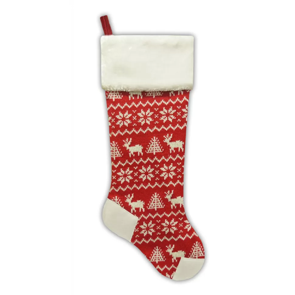 Christmas Forever STOCKING 21.5″ RED KNITTED & FLEECE W/ FAUX FUR CUFF, HEEL AND TOE DESIGN