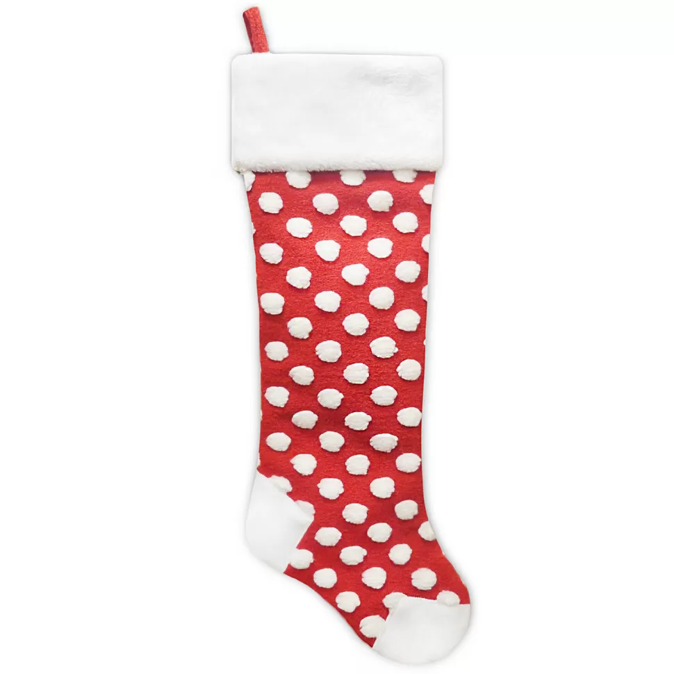 Christmas Forever STOCKING 25″ RED POM POM & FLEECE WITH FAUX FUR CUFF HEEL & TOE