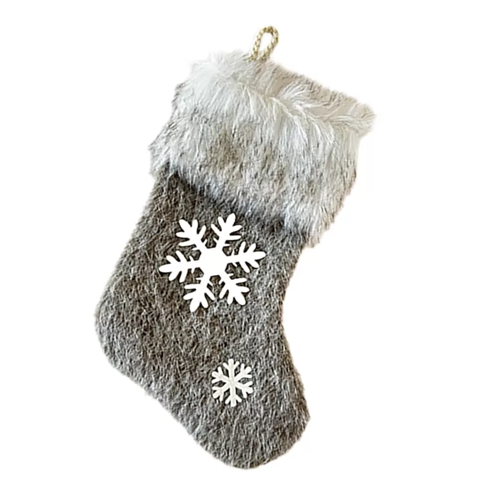 Christmas Forever STOCKING 9.5 FAUX FUR BROWN W/ SNOWFLAKE