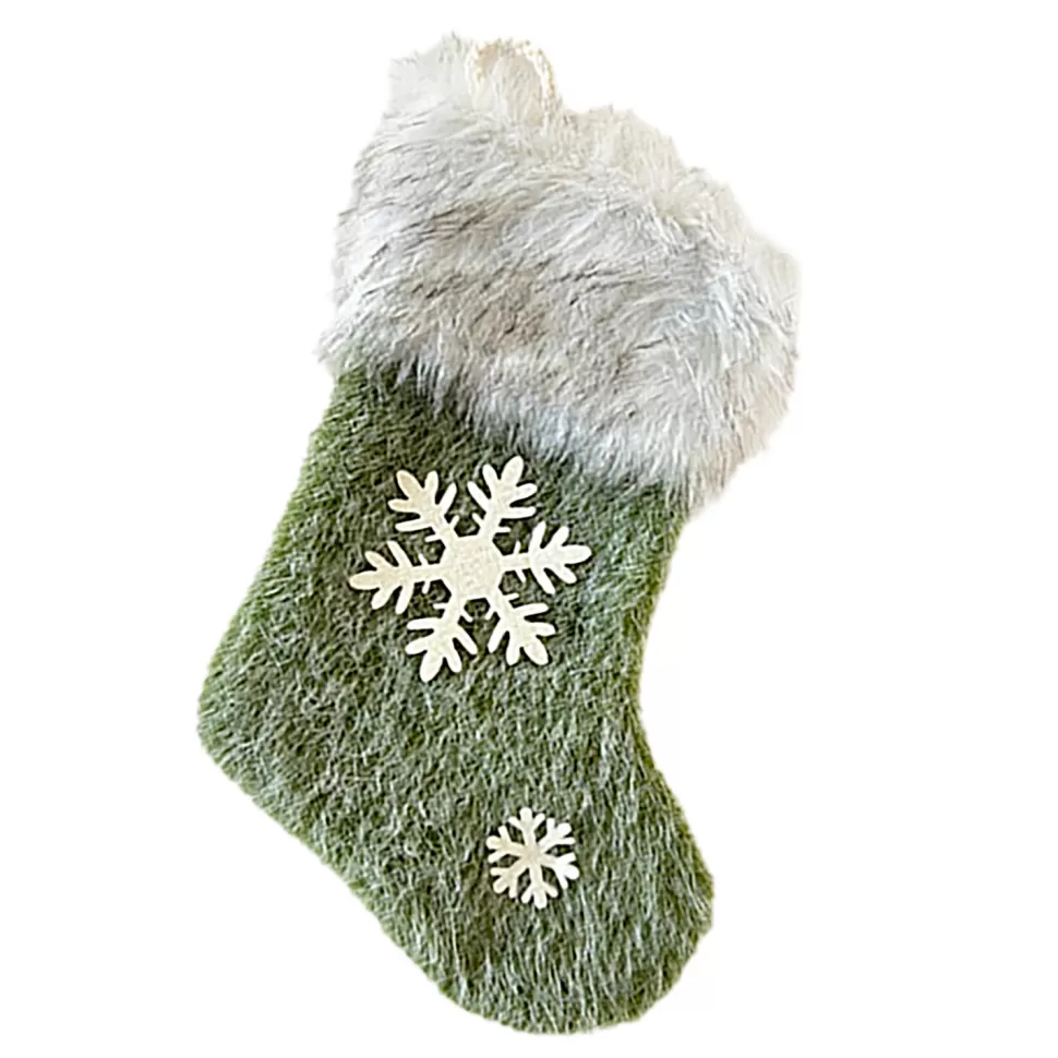 Christmas Forever STOCKING 9.5″ FAUX FUR GREEN W/ SNOWFLAKE