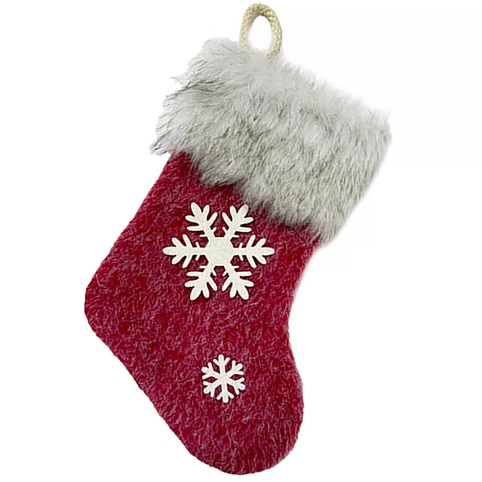 Christmas Forever STOCKING 9.5″ FAUX FUR RED W/ SNOWFLAKE
