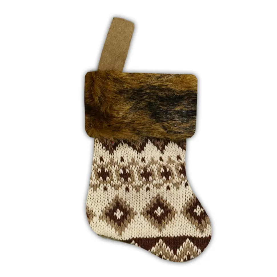 Christmas Forever STOCKING MINI 6″ BROWN KNITTED W/ FAUX FUR CUFF