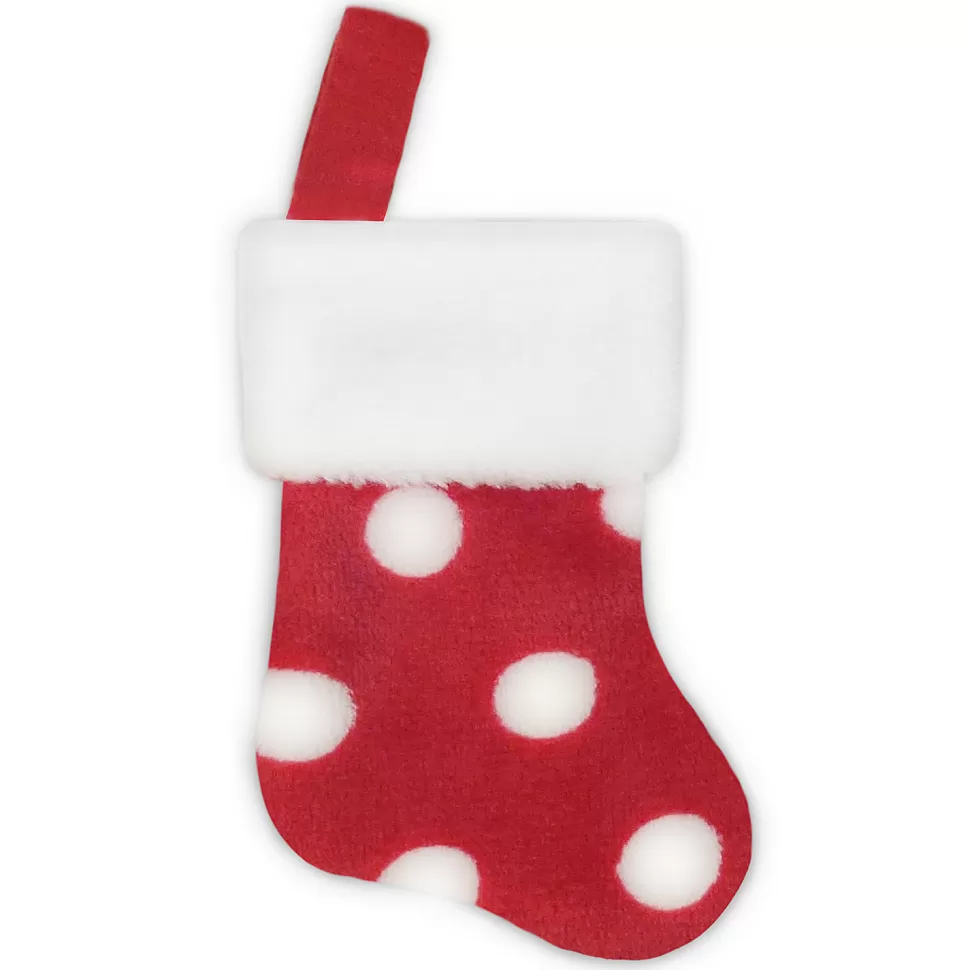 Christmas Forever STOCKING MINI 6″ RED W/ FAUX FUR CUFF – POLKA DOTS