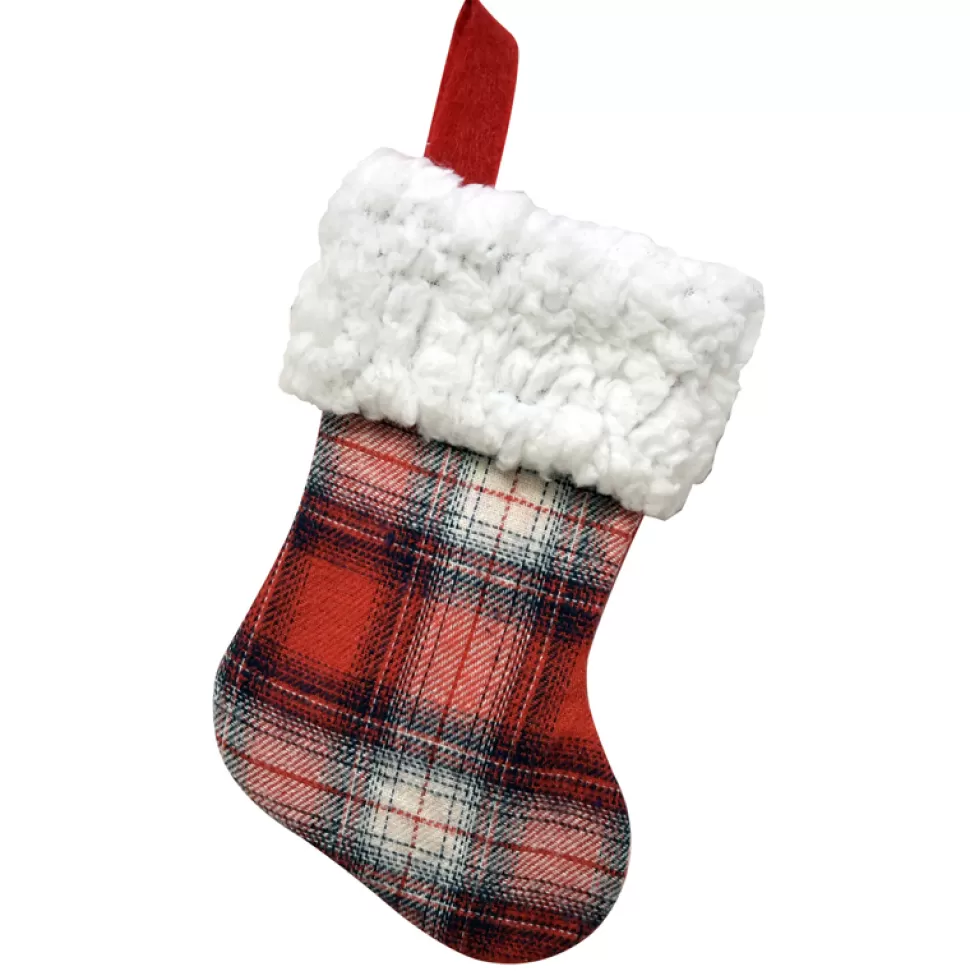 Christmas Forever STOCKING MINI 6″ RED/ WHITE / BLACK PLAID W/ SHERPA CUFF