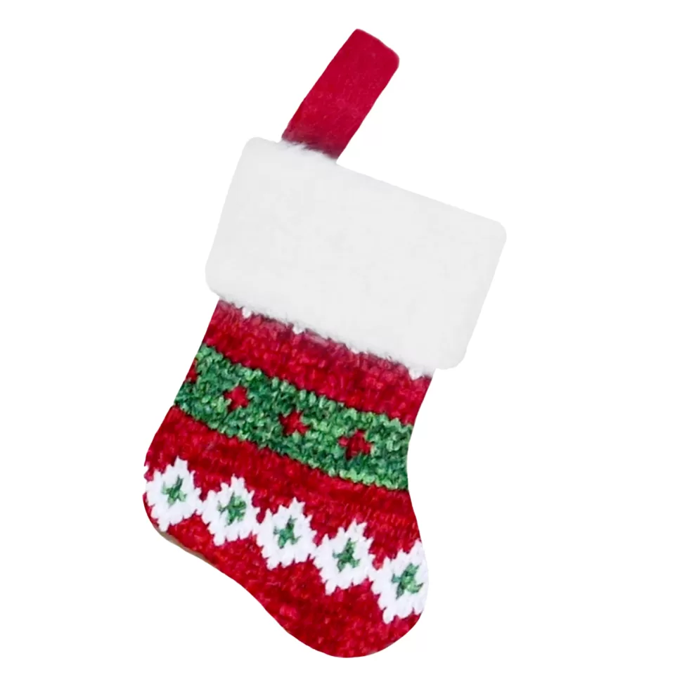 Christmas Forever STOCKING MINI 6″ RED/GREEN CHENILLE KNIT W/ FAUX FUR CUFF