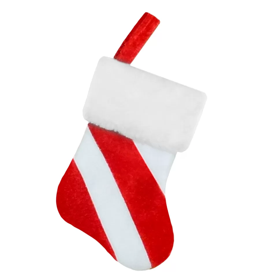 Christmas Forever STOCKING MINI 6″ RED/WHITE VELVET & FLEECE W/ FAUX FUR CUFF
