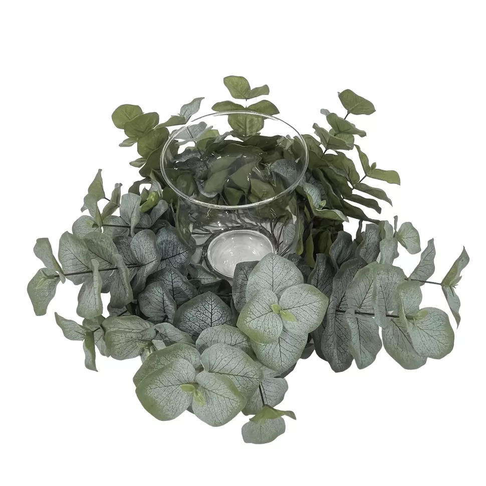 Christmas Forever TABLE DECOR W/ VASECANDLE HOLDER 14″ EUCALYPTUS