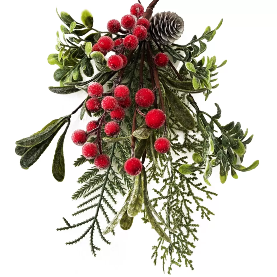 Christmas Forever TEARDROP 13″ RED BERRIES W/ FROSTED MIXED GREENERY/PINE
