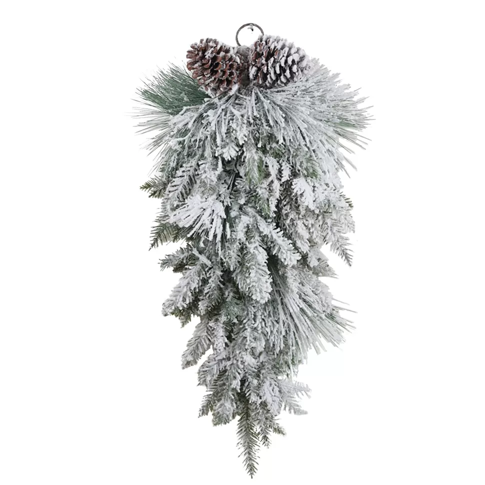 Christmas Forever TEARDROP PINE 28″ FLOCKED MIXED PINE | W/ PINE CONES 28″