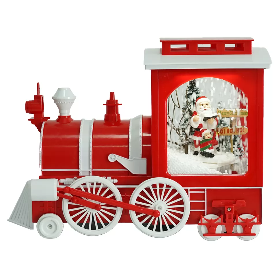 Christmas Forever TRAIN WITH MOVING WHEELS WITH SANTA & CHILD SNOWING SCENE 9″