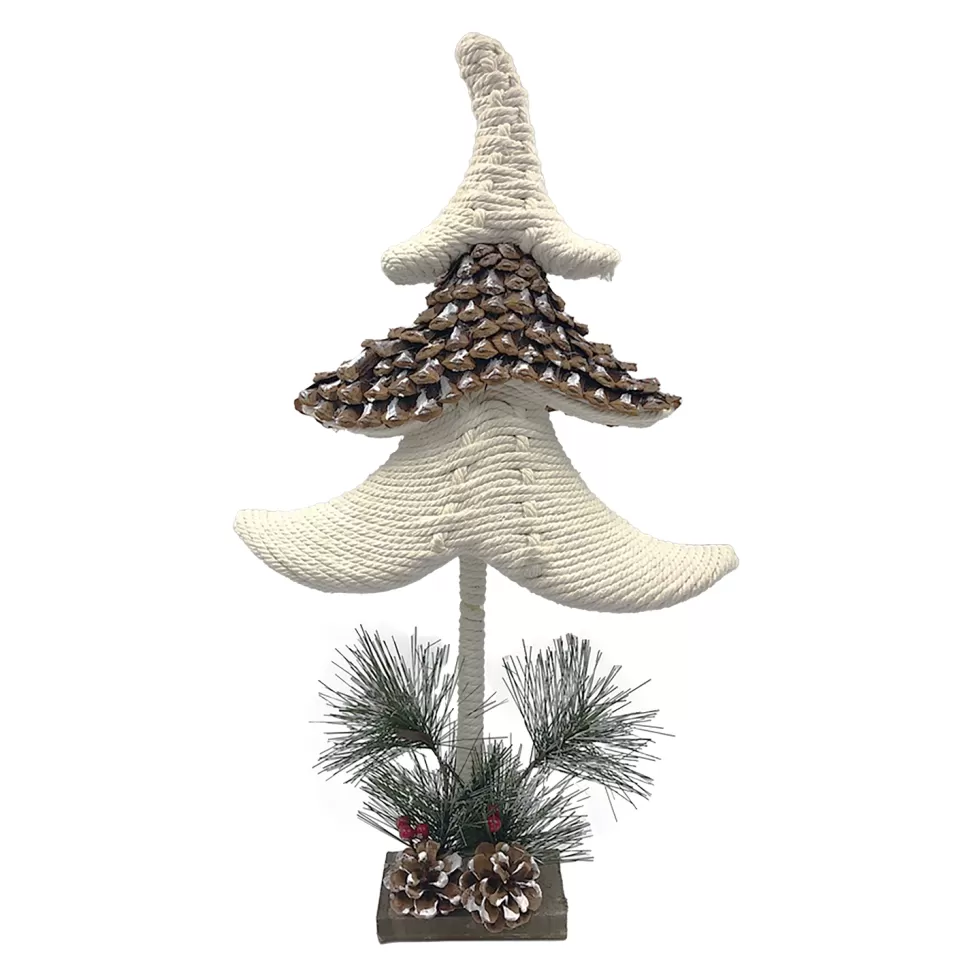 Christmas Forever TREE KNOTCRAFT TABLE DECOR 19.5″ CREAM/NATURAL W/ NEEDLE PINE & BERRIES