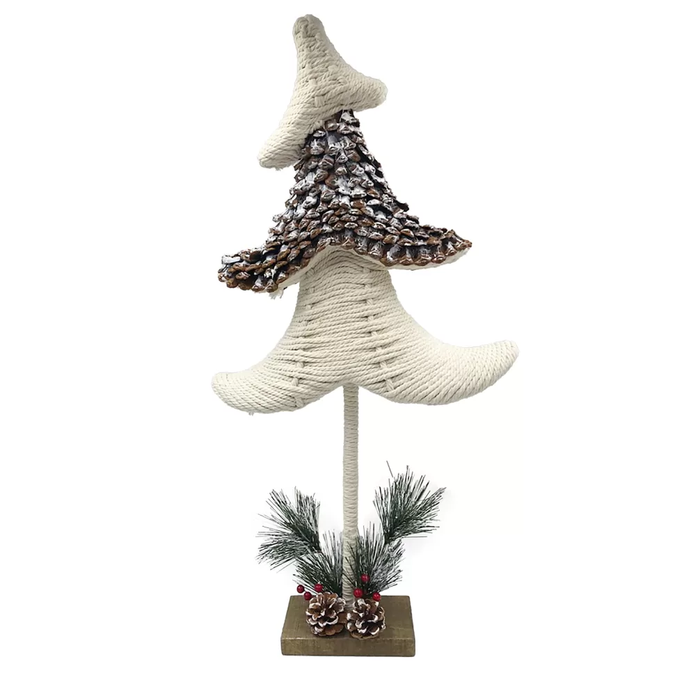 Christmas Forever TREE KNOTCRAFT TABLE DECOR 24.5″ CREAM/NATURAL W/ NEEDLE PINE & BERRIES