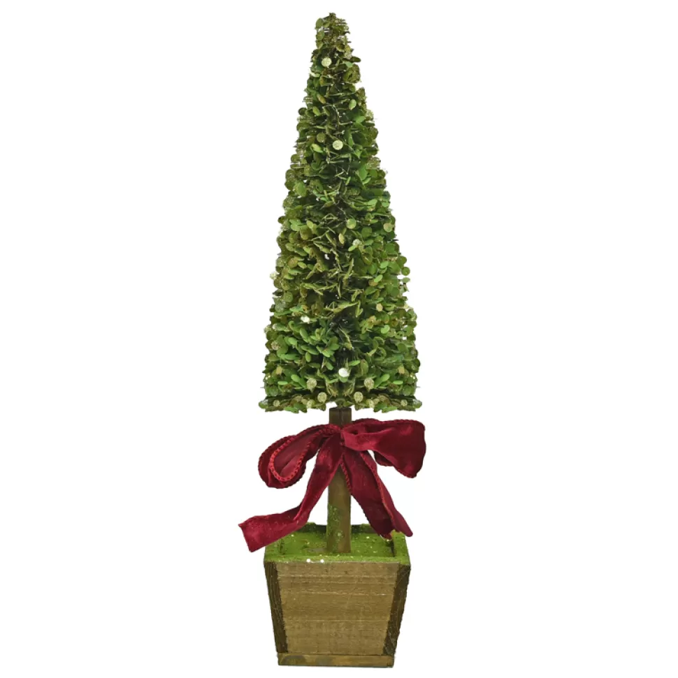 Christmas Forever TREE MINI LEAF 21″ W/ WOODEN POT & RED RIBBON