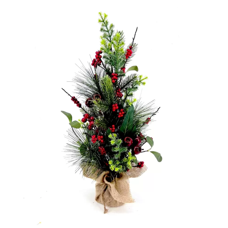 Christmas Forever TREE NAT./ BERRY MIXED 24″ W/ RED BERRIES WITH PINE AND GREENERY
