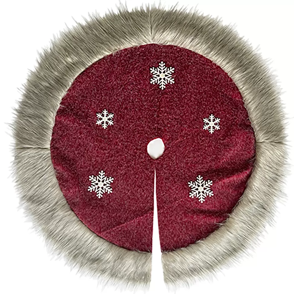 Christmas Forever TREE SKIRT 39.5″ FAUX FUR RED 3W/ SNOWFLAKE