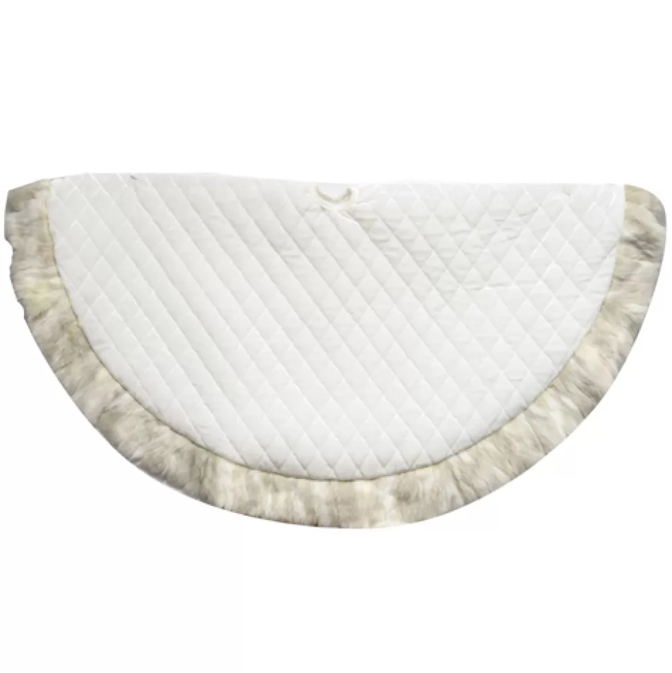 Christmas Forever TREE SKIRT 48″ CREAM VELVET QUILTED W/ FAUX FUR TRIM