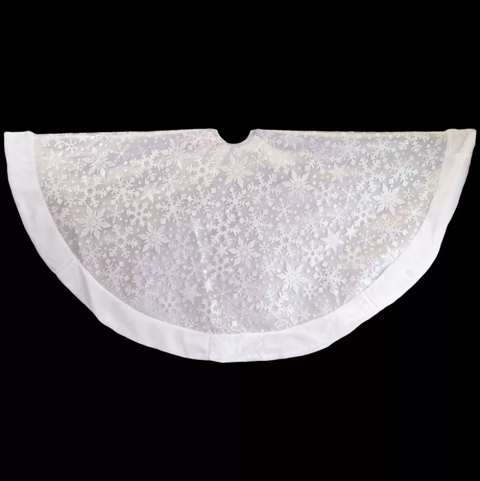 Christmas Forever TREE SKIRT 48″ SILVER GLITTER ON SHEER ORGANZA W/FUR BORDER