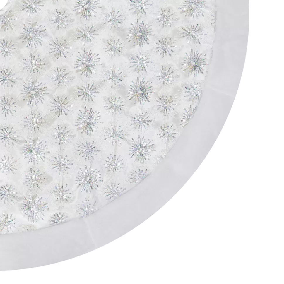 Christmas Forever TREE SKIRT 48″ WHITE W/IRIDESCENT SEQUIN W/ FAUX FUR BORDER