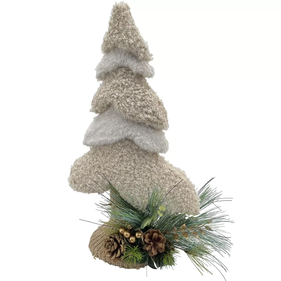 Christmas Forever TREE TABLE DECOR SHERPA BEIGE 13.5″x21.5″ W/ PINECONES & NEEDLE PINE