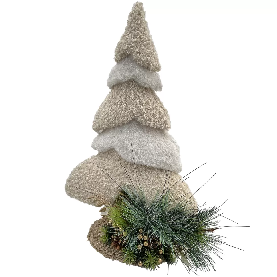 Christmas Forever TREE TABLE DECOR SHERPA BEIGE 17.5″x27″ W/ PINECONES & NEEDLE PINE