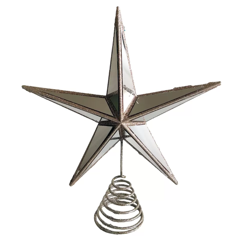 Christmas Forever TREE TOP STAR 11″ MIRROR CHAMPAGNE GOLD W/ GLITTER
