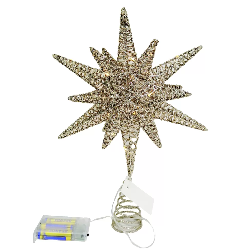 Christmas Forever TREE TOP STAR GOLD GLITTER 10″x14″ 3D W/ LED LIGHTS B/O