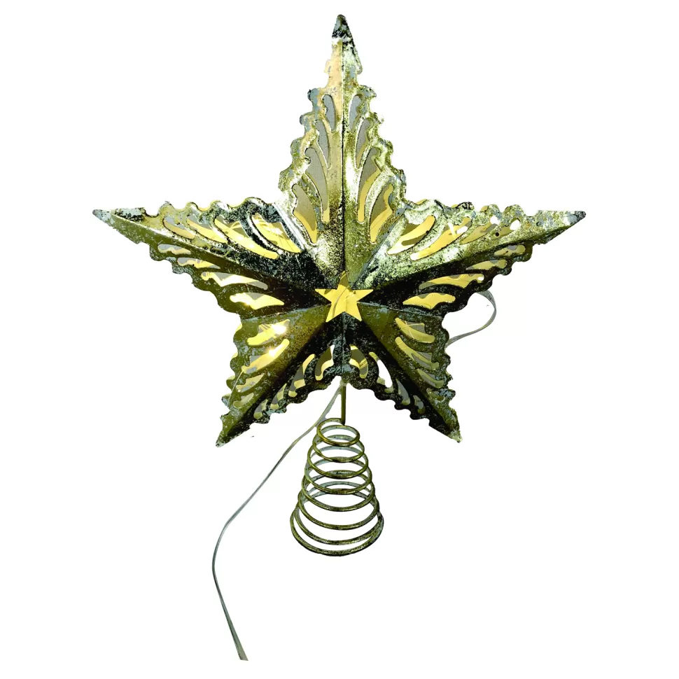Christmas Forever TREE TOP STAR GOLD METAL 11″ W/ LED LIGHTS B/O