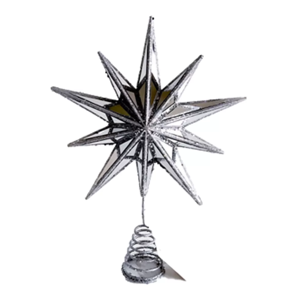 Christmas Forever TREE TOP STAR SILVER 12″ HALF CONVEX MIRROR WITH GLITTER