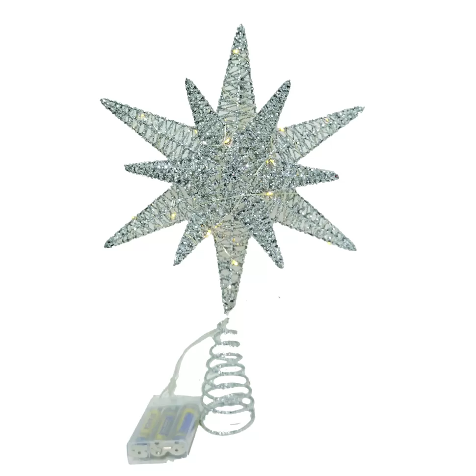 Christmas Forever TREE TOP STAR SILVER GLITTER 10″x14″ 3D W/ LED LIGHTS B/O