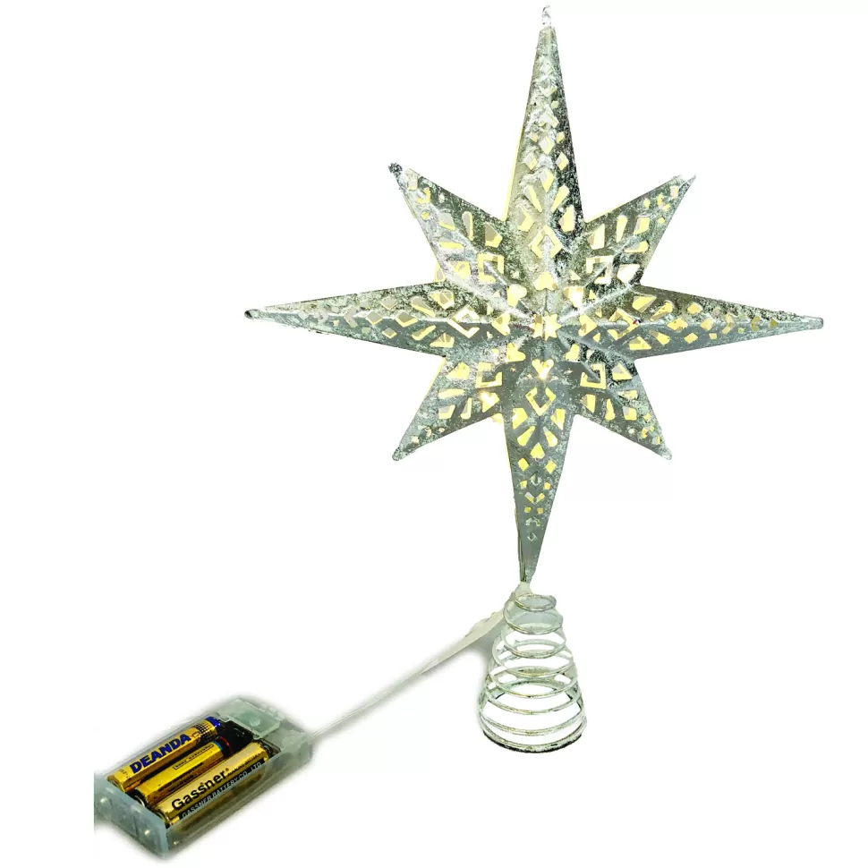Christmas Forever TREE TOP STAR SILVER METAL 11.5″ WITH LED LIGHTS B/O