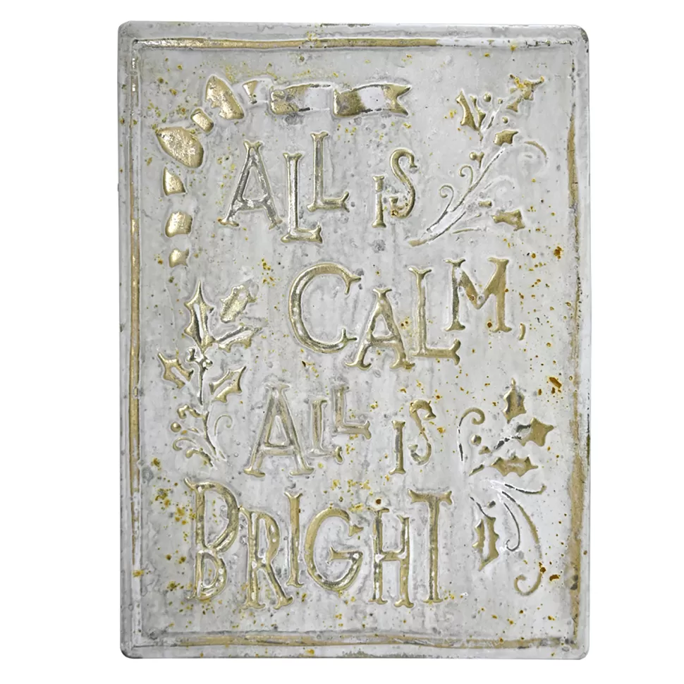 Christmas Forever WALL DECOR METAL 10″X14″ GOLD/WHT “ALL IS CALM & BRIGHT”