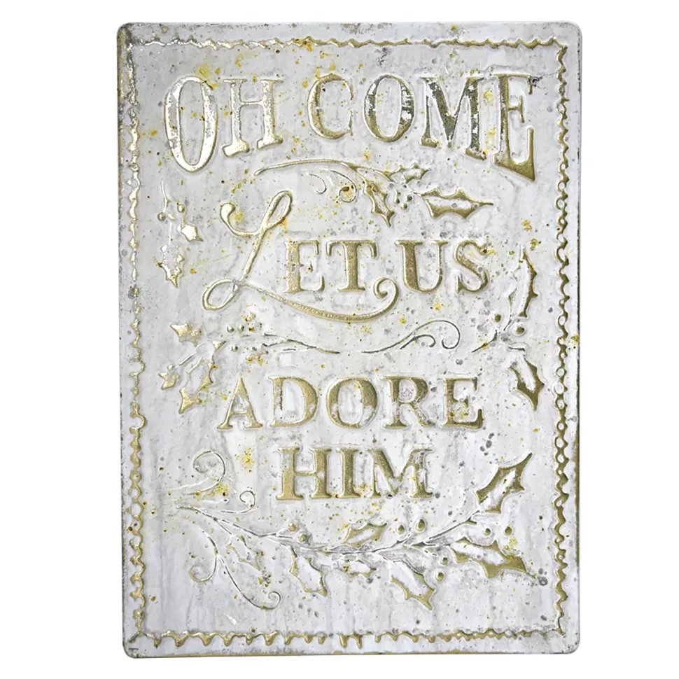 Christmas Forever WALL DECOR METAL 10″X14″ GOLD/WHT “LET US ADORE HIM”